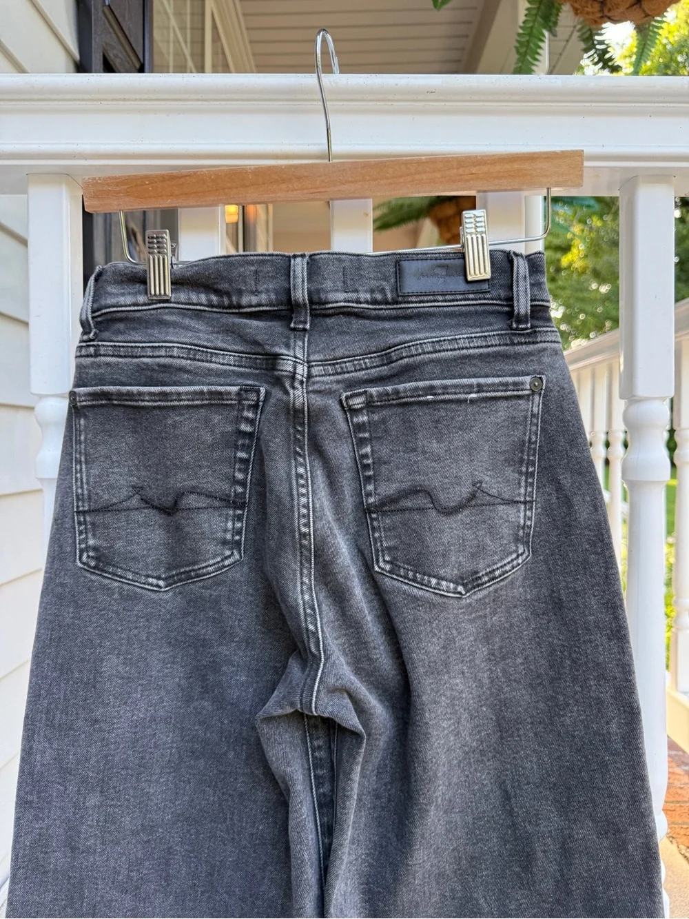 7 For all Mankind Luxe Vintage Black Gray Stretchy Wide Leg Jeans Size 27 in